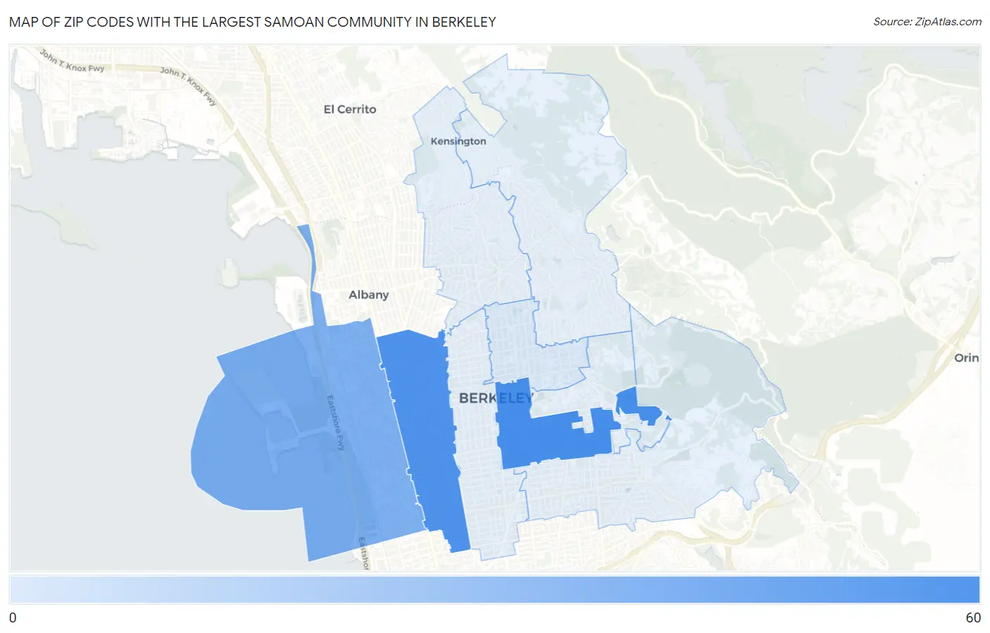 Zip Codes with the Largest Samoan Community in Berkeley Map