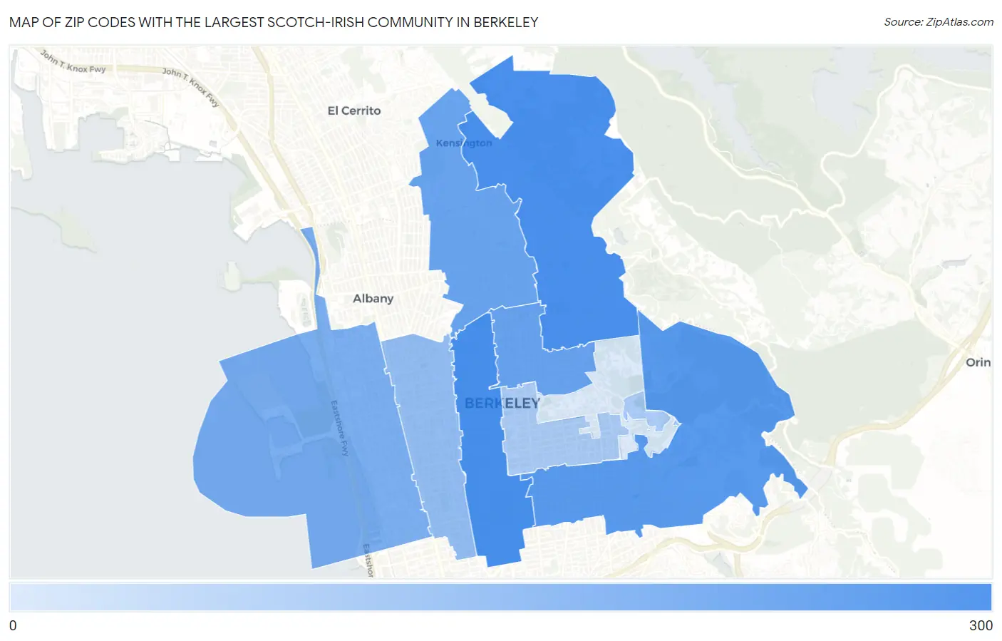 Zip Codes with the Largest Scotch-Irish Community in Berkeley Map