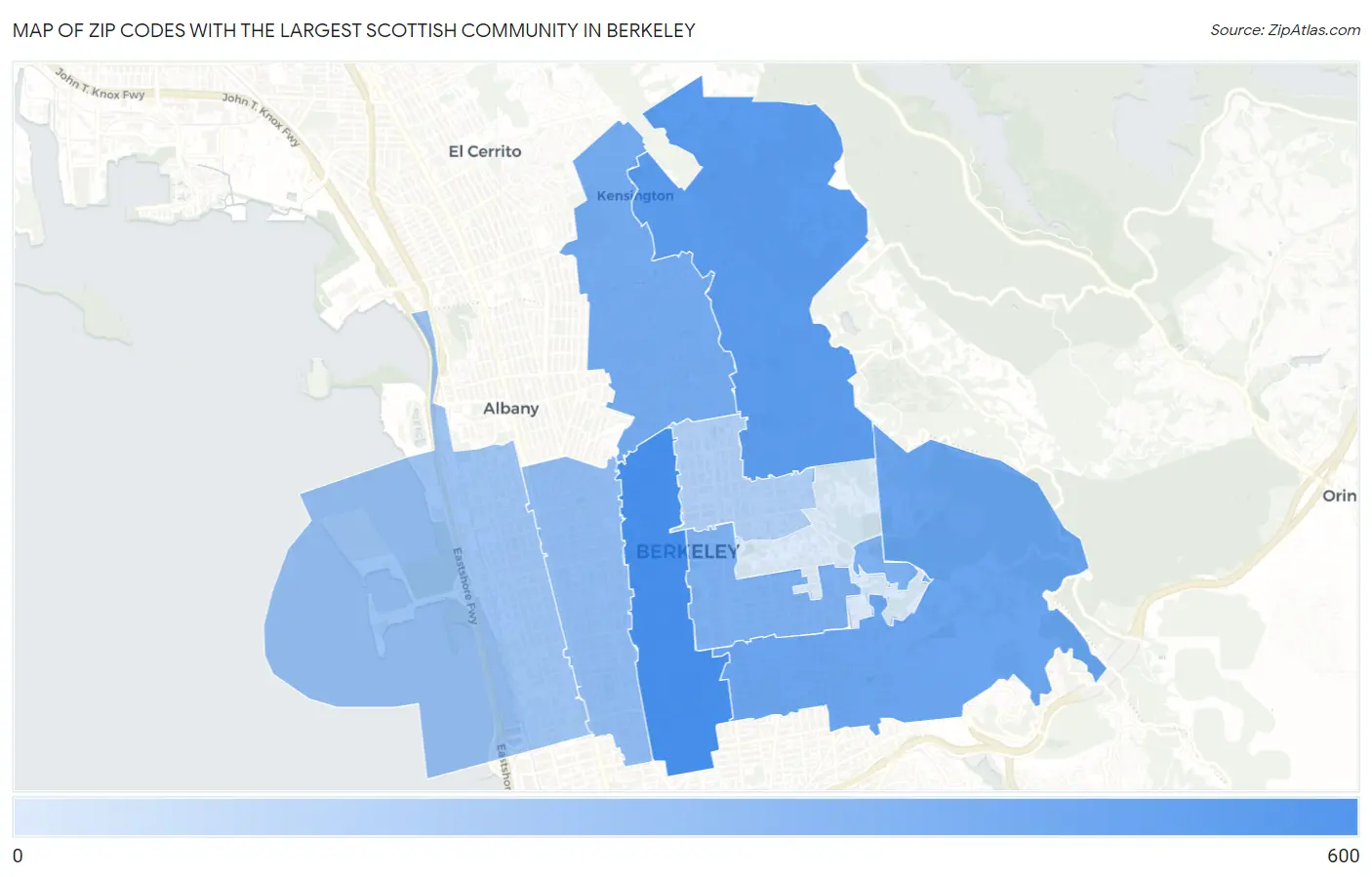 Zip Codes with the Largest Scottish Community in Berkeley Map