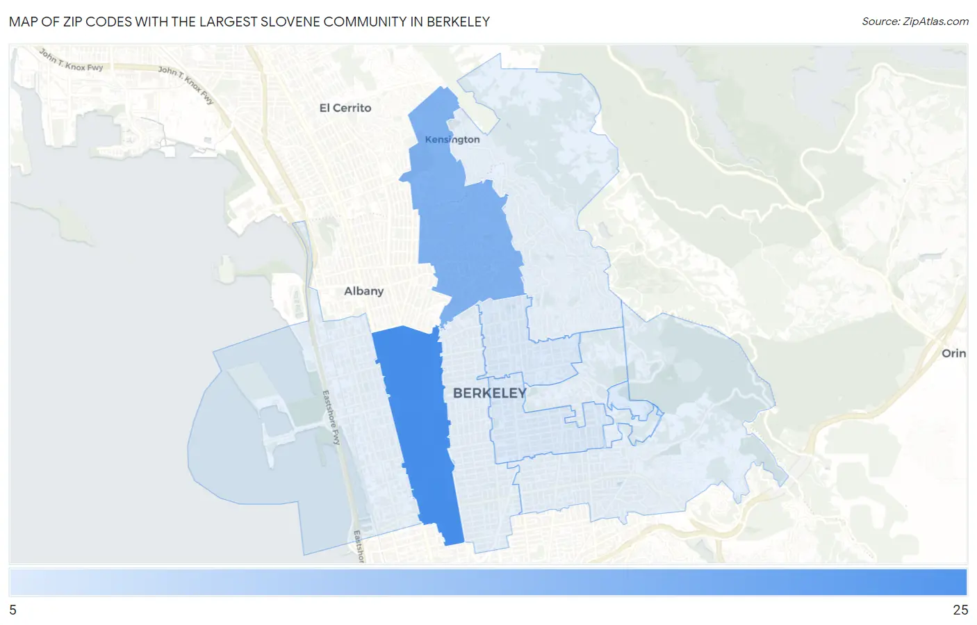 Zip Codes with the Largest Slovene Community in Berkeley Map