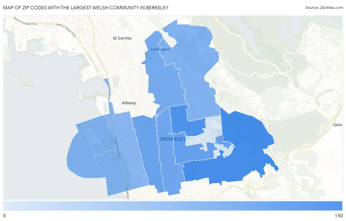 Zip Codes with the Largest Welsh Community in Berkeley Map