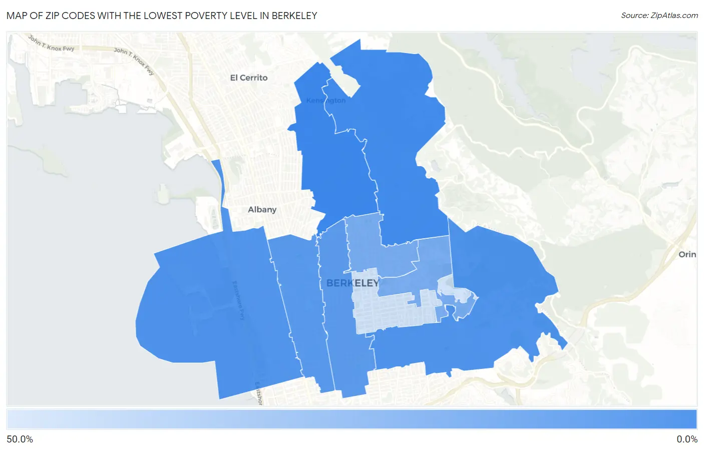 Zip Codes with the Lowest Poverty Level in Berkeley Map