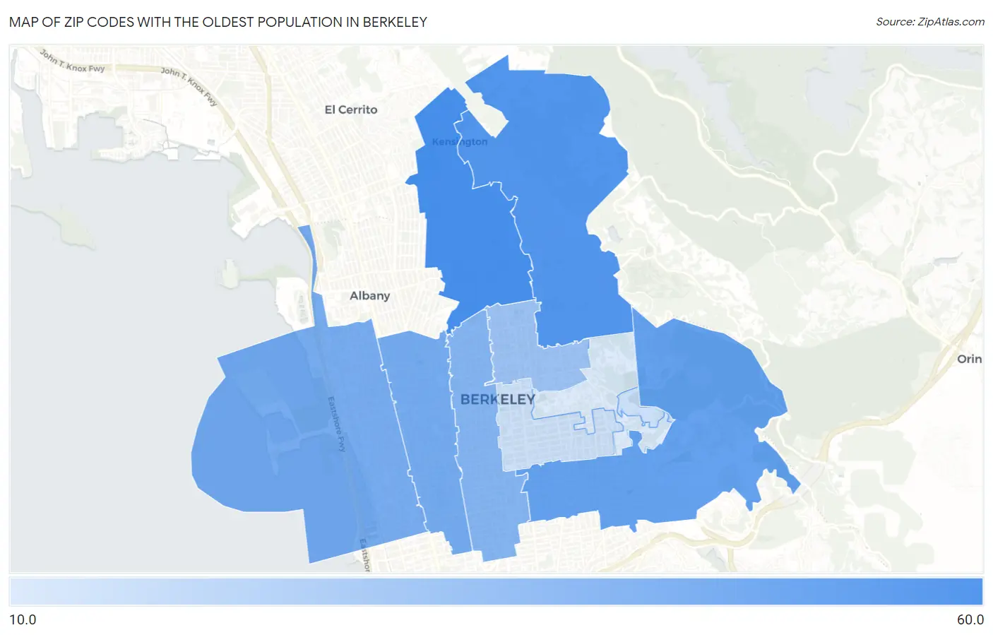 Zip Codes with the Oldest Population in Berkeley Map