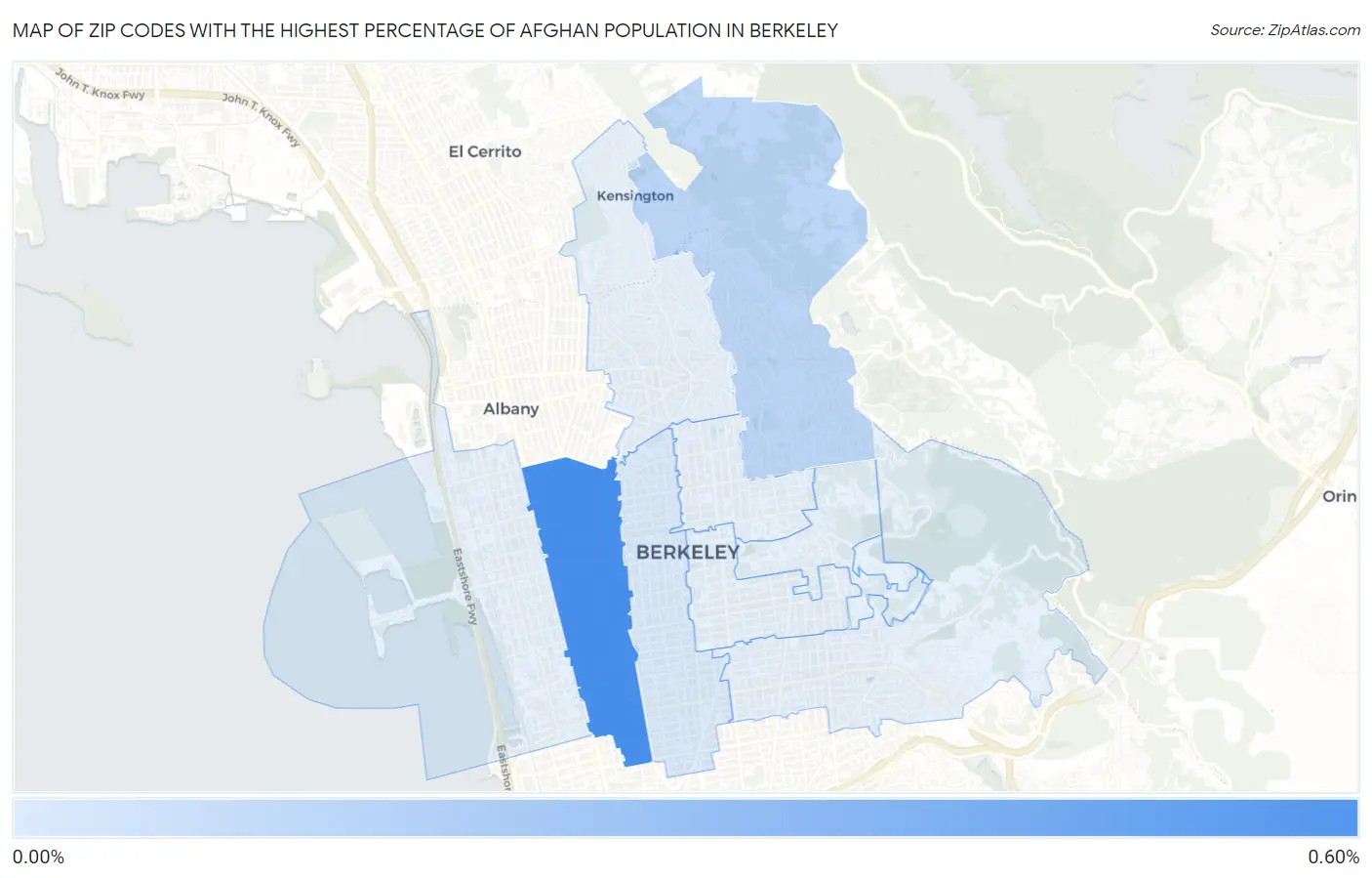 Zip Codes with the Highest Percentage of Afghan Population in Berkeley Map