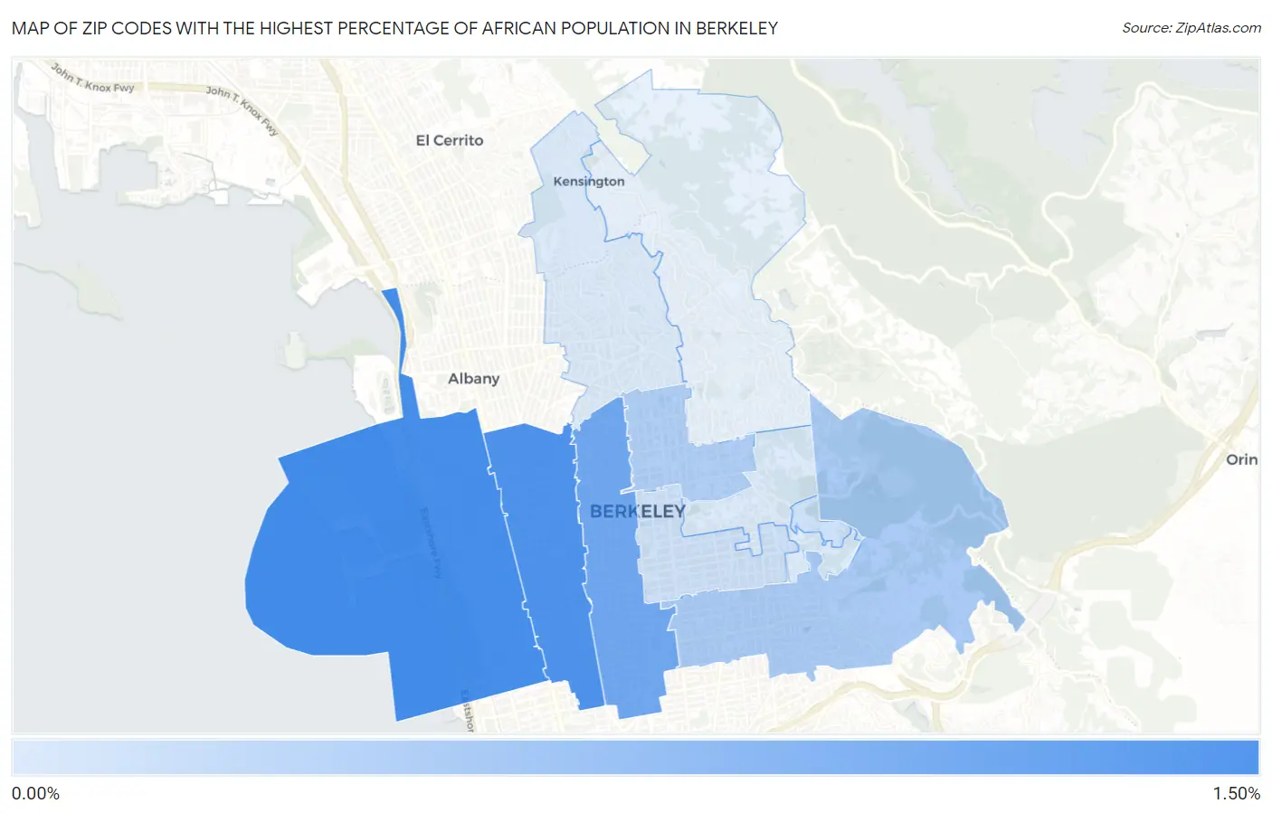 Zip Codes with the Highest Percentage of African Population in Berkeley Map