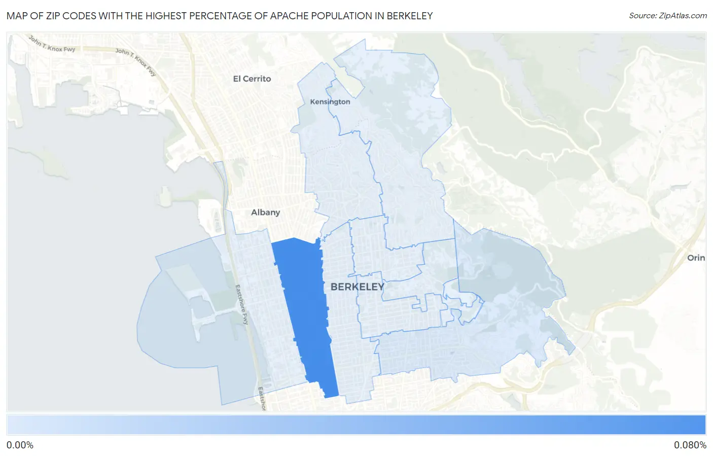 Zip Codes with the Highest Percentage of Apache Population in Berkeley Map