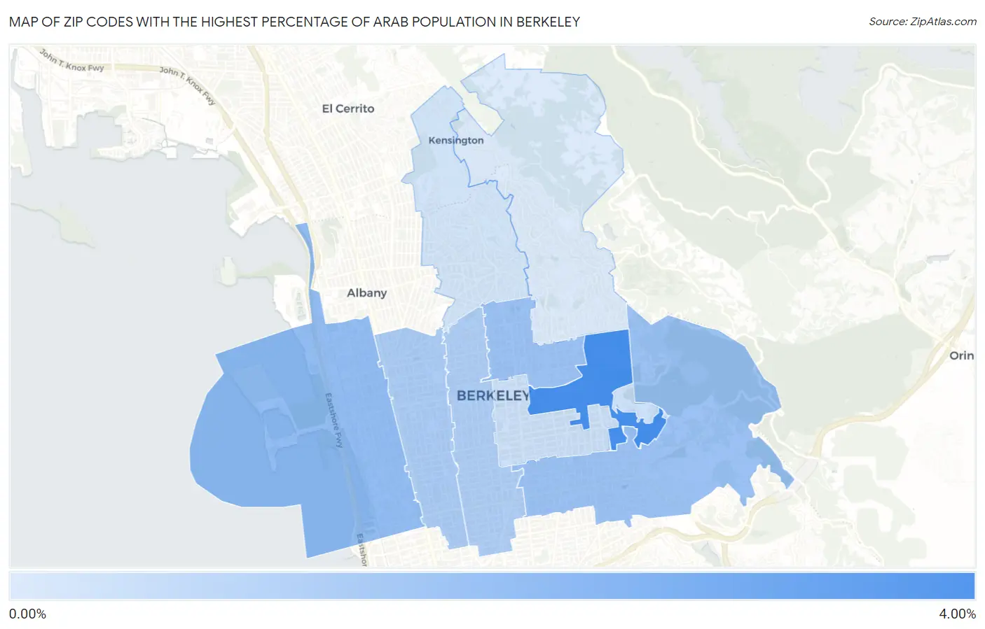 Zip Codes with the Highest Percentage of Arab Population in Berkeley Map