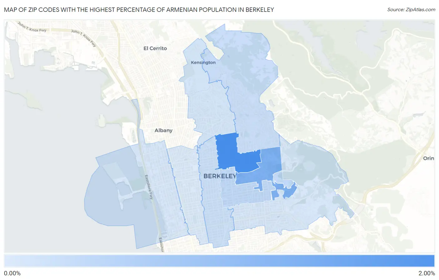 Zip Codes with the Highest Percentage of Armenian Population in Berkeley Map
