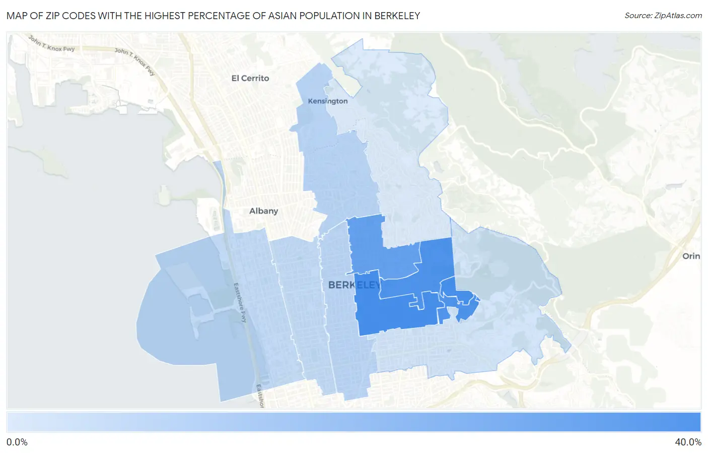 Zip Codes with the Highest Percentage of Asian Population in Berkeley Map