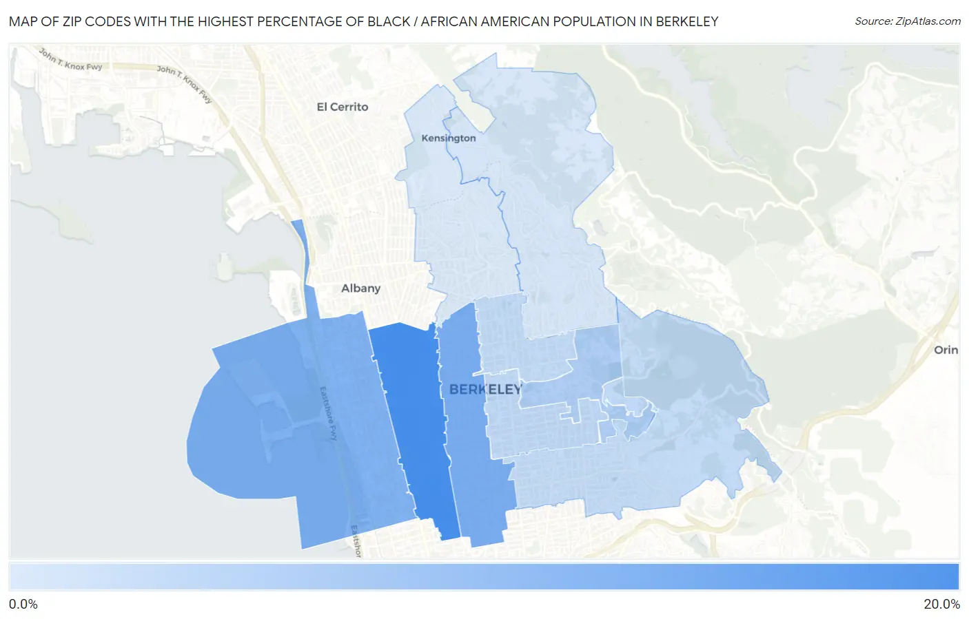 Zip Codes with the Highest Percentage of Black / African American Population in Berkeley Map