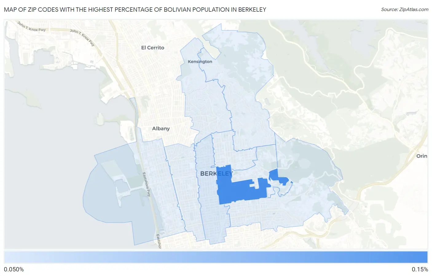 Zip Codes with the Highest Percentage of Bolivian Population in Berkeley Map
