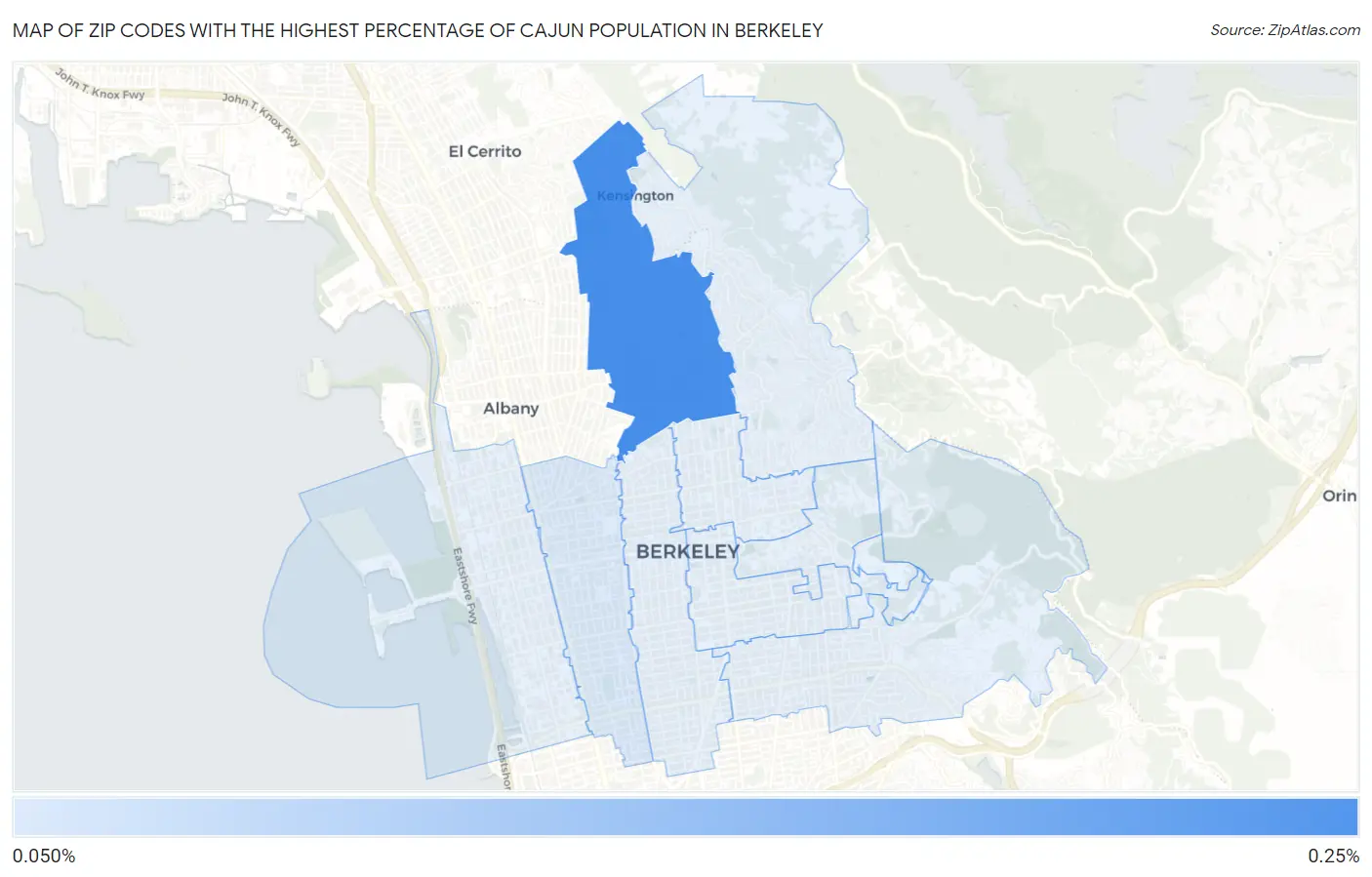 Zip Codes with the Highest Percentage of Cajun Population in Berkeley Map