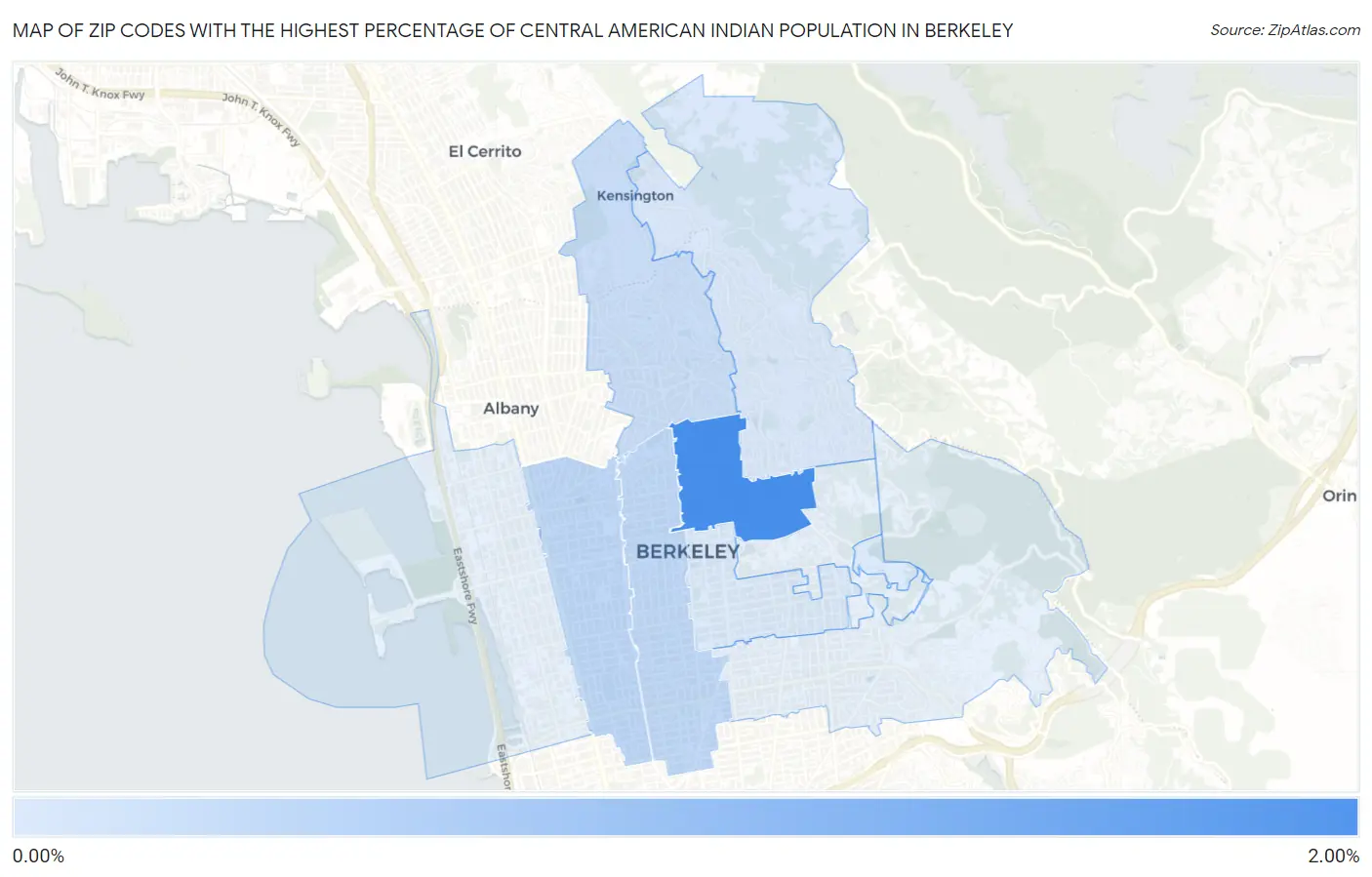 Zip Codes with the Highest Percentage of Central American Indian Population in Berkeley Map