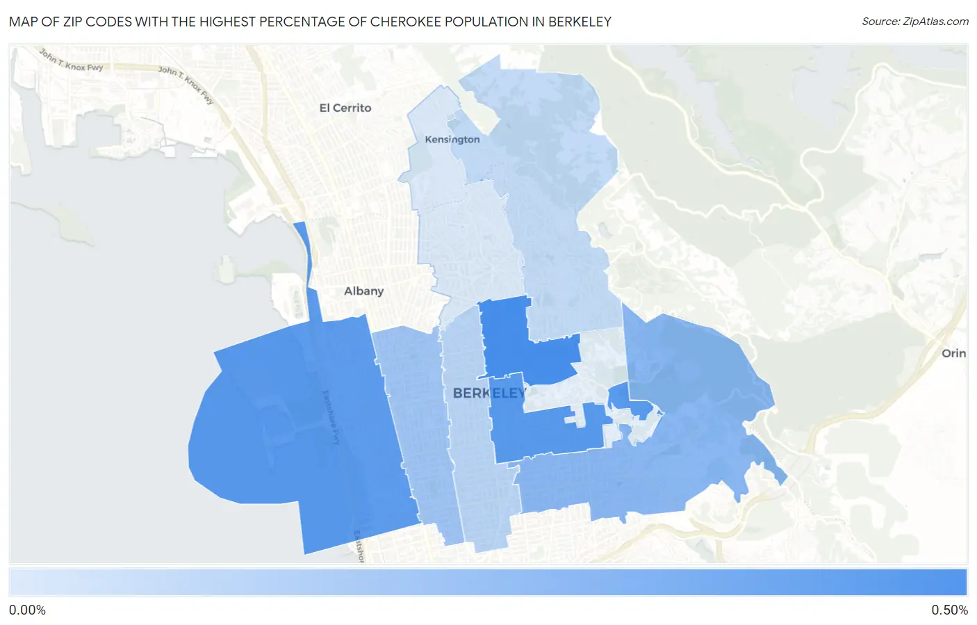 Zip Codes with the Highest Percentage of Cherokee Population in Berkeley Map
