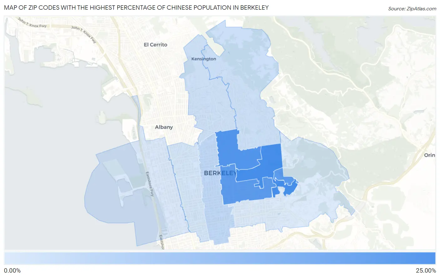 Zip Codes with the Highest Percentage of Chinese Population in Berkeley Map