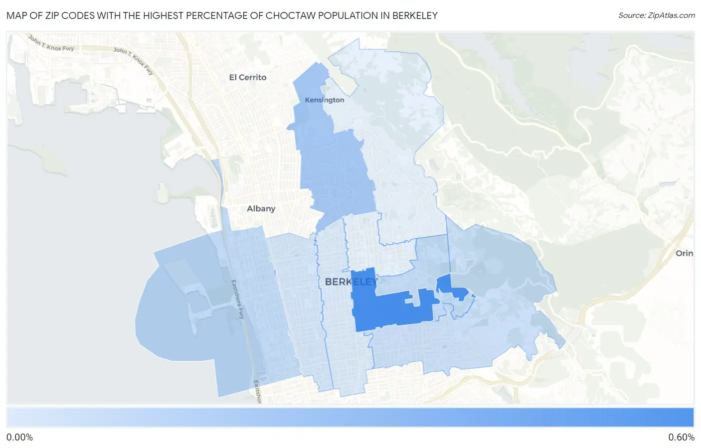 Zip Codes with the Highest Percentage of Choctaw Population in Berkeley Map