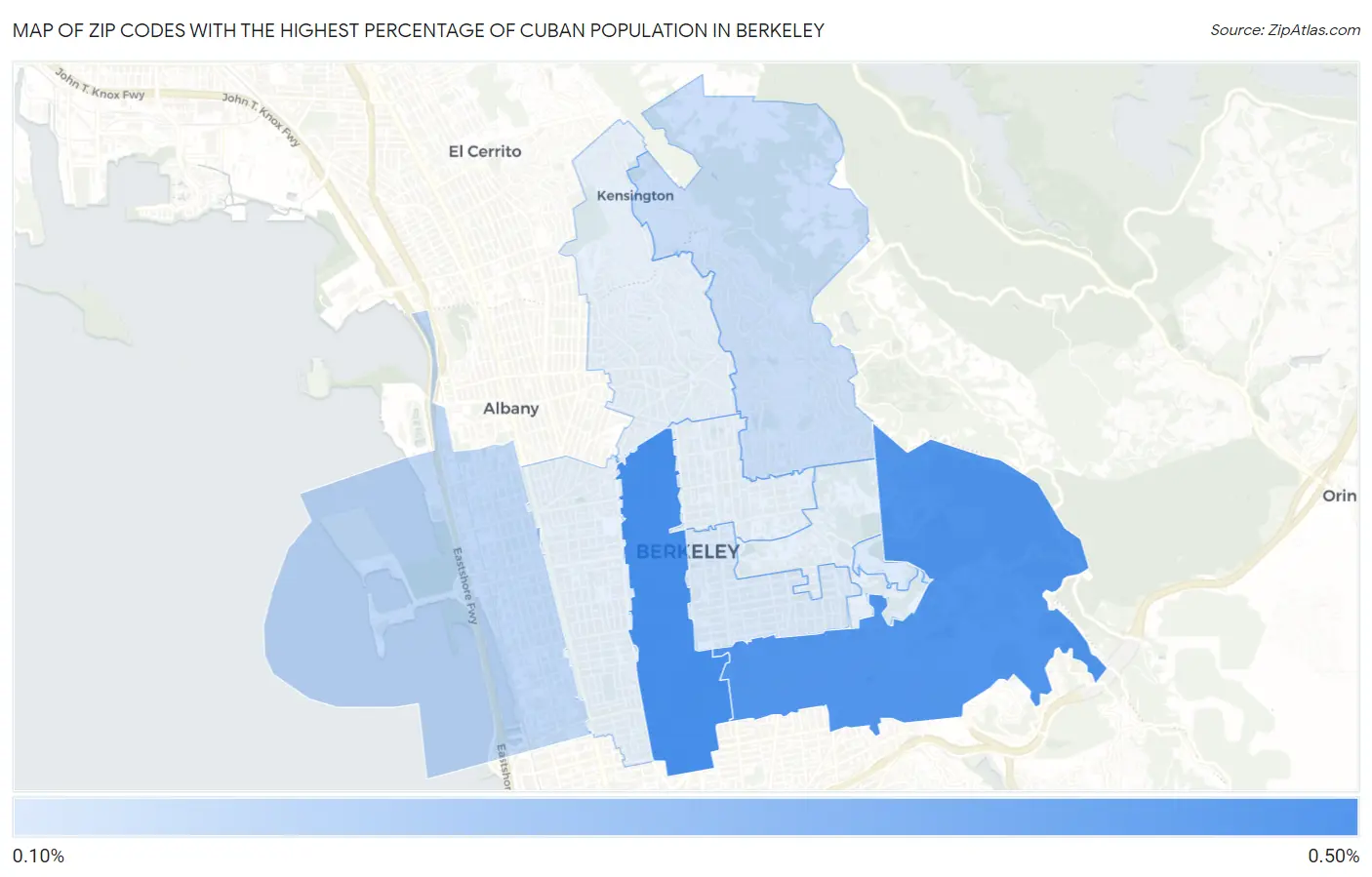 Zip Codes with the Highest Percentage of Cuban Population in Berkeley Map