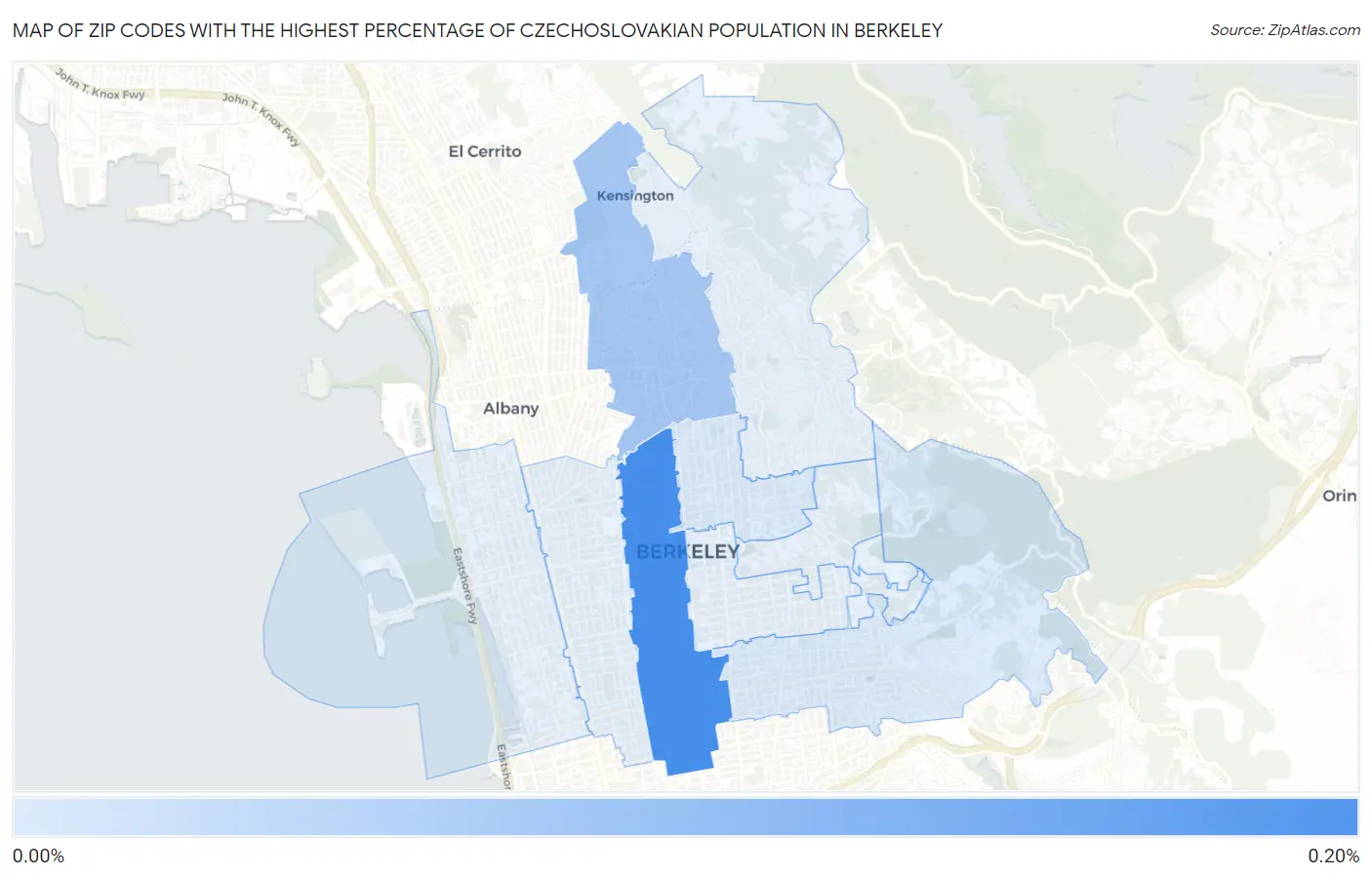 Zip Codes with the Highest Percentage of Czechoslovakian Population in Berkeley Map