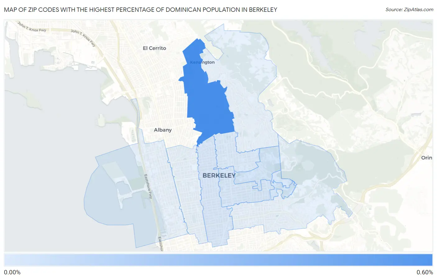 Zip Codes with the Highest Percentage of Dominican Population in Berkeley Map