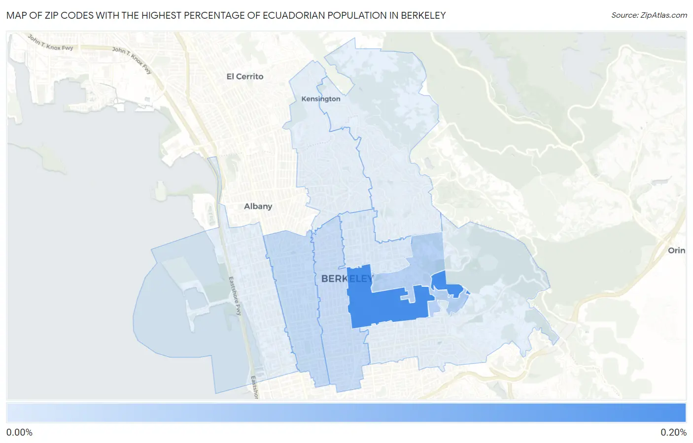 Zip Codes with the Highest Percentage of Ecuadorian Population in Berkeley Map