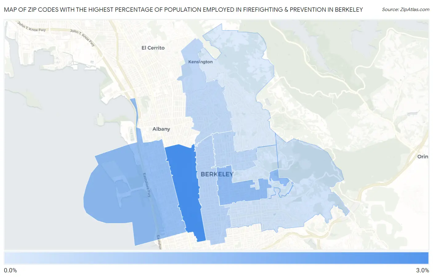 Zip Codes with the Highest Percentage of Population Employed in Firefighting & Prevention in Berkeley Map
