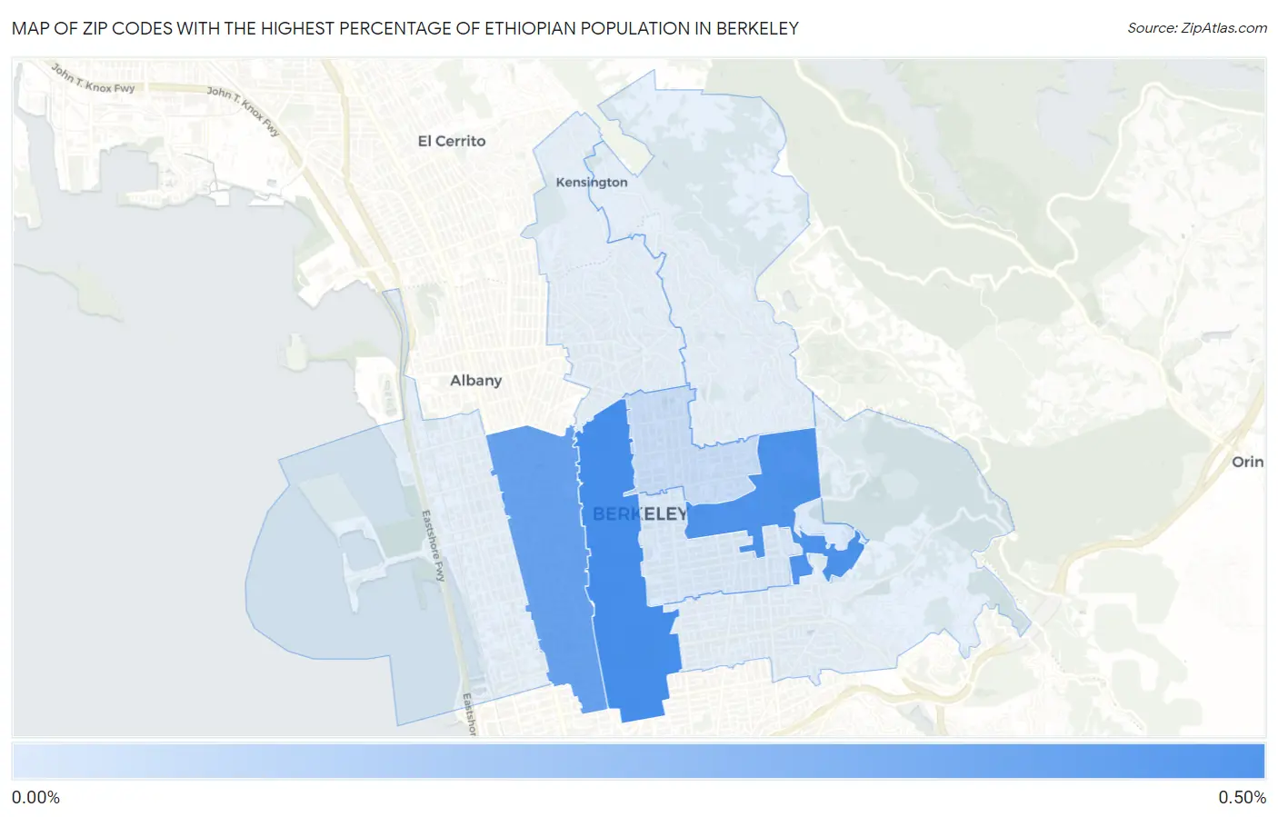 Zip Codes with the Highest Percentage of Ethiopian Population in Berkeley Map