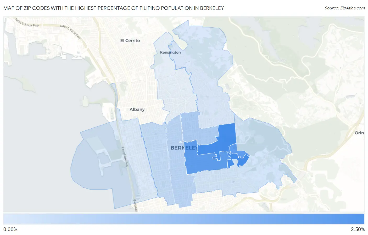 Zip Codes with the Highest Percentage of Filipino Population in Berkeley Map