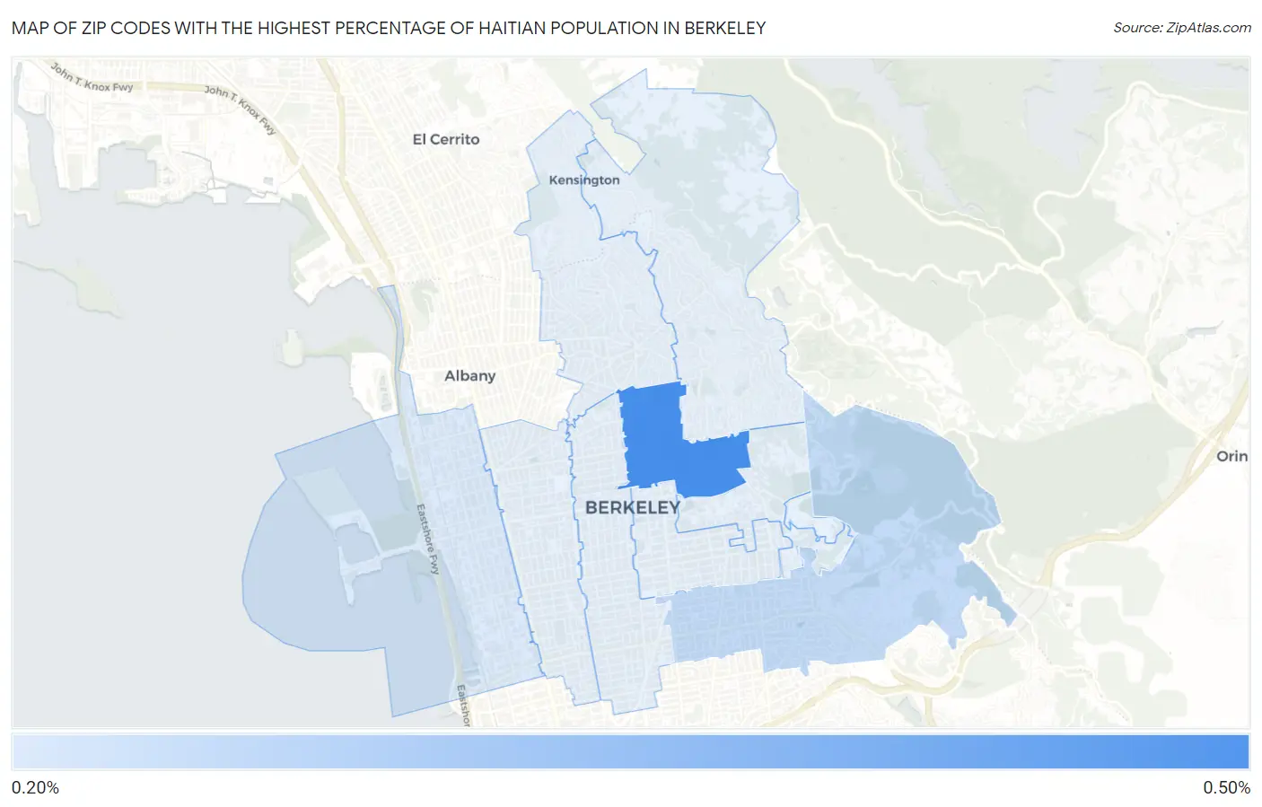 Zip Codes with the Highest Percentage of Haitian Population in Berkeley Map