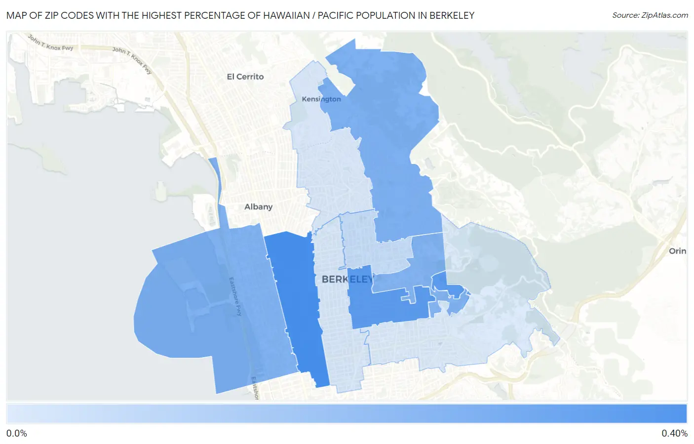 Zip Codes with the Highest Percentage of Hawaiian / Pacific Population in Berkeley Map