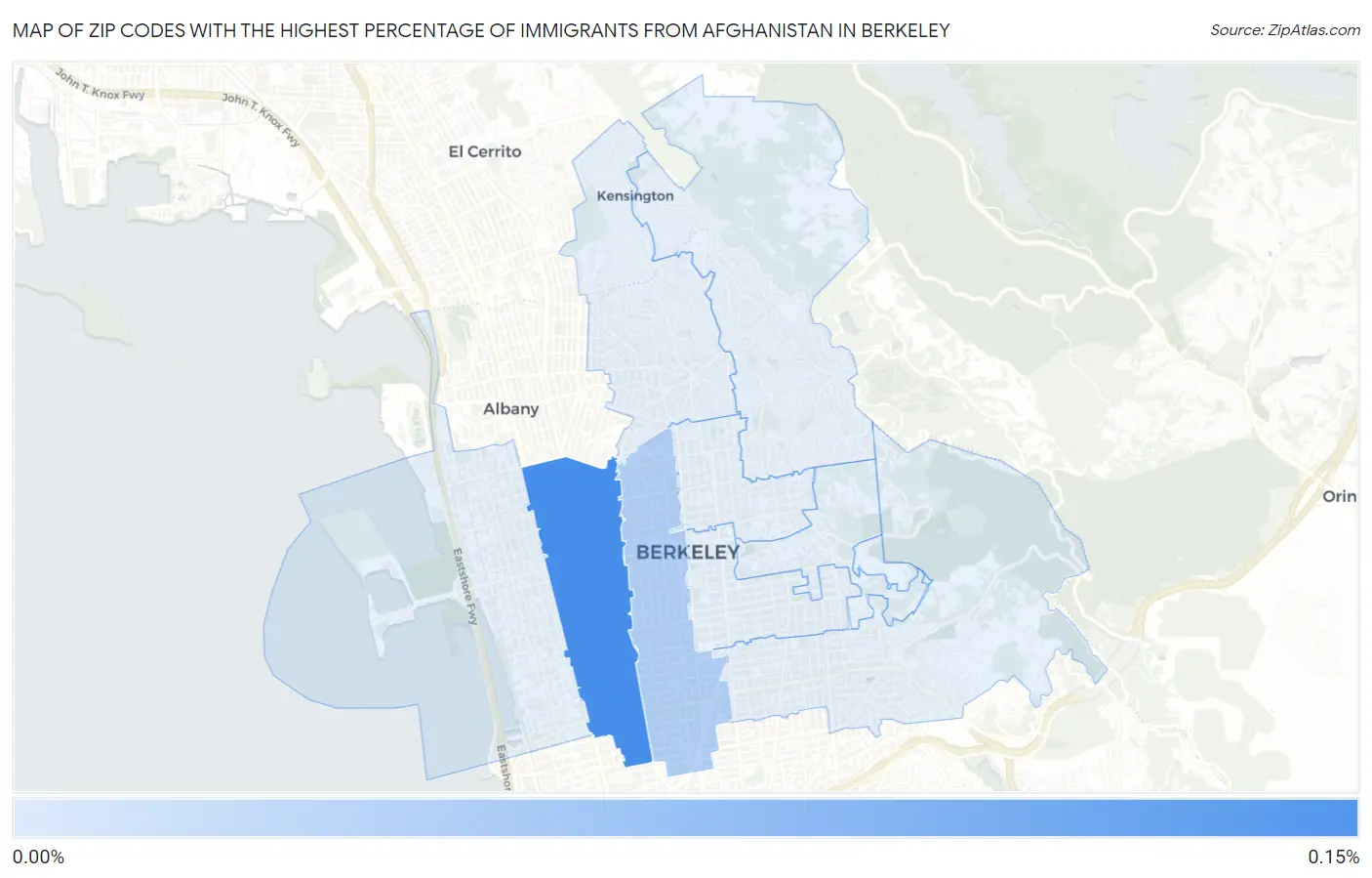 Zip Codes with the Highest Percentage of Immigrants from Afghanistan in Berkeley Map