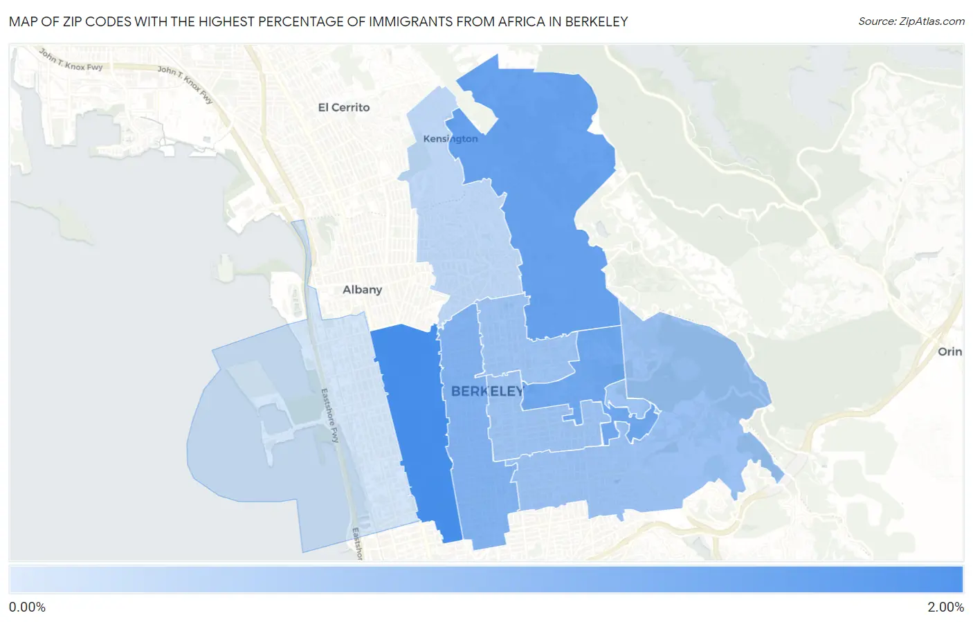 Zip Codes with the Highest Percentage of Immigrants from Africa in Berkeley Map