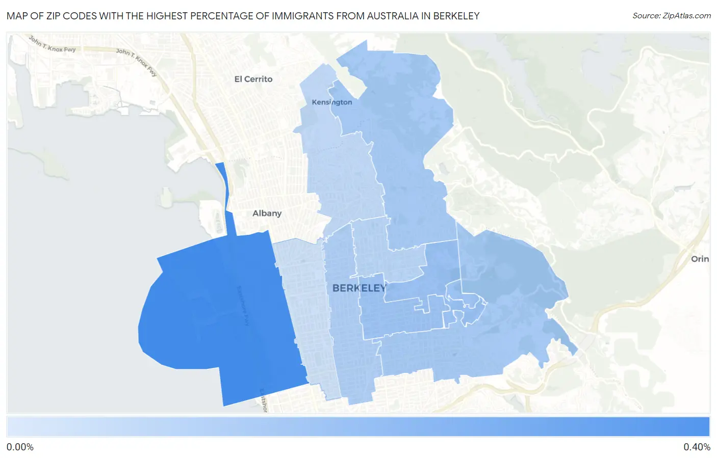 Zip Codes with the Highest Percentage of Immigrants from Australia in Berkeley Map