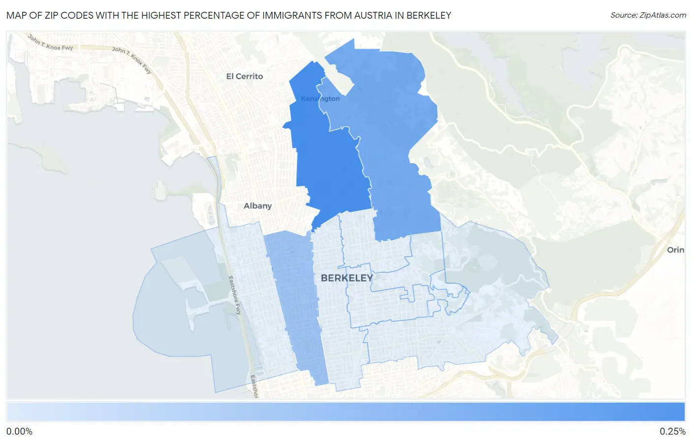 Zip Codes with the Highest Percentage of Immigrants from Austria in Berkeley Map