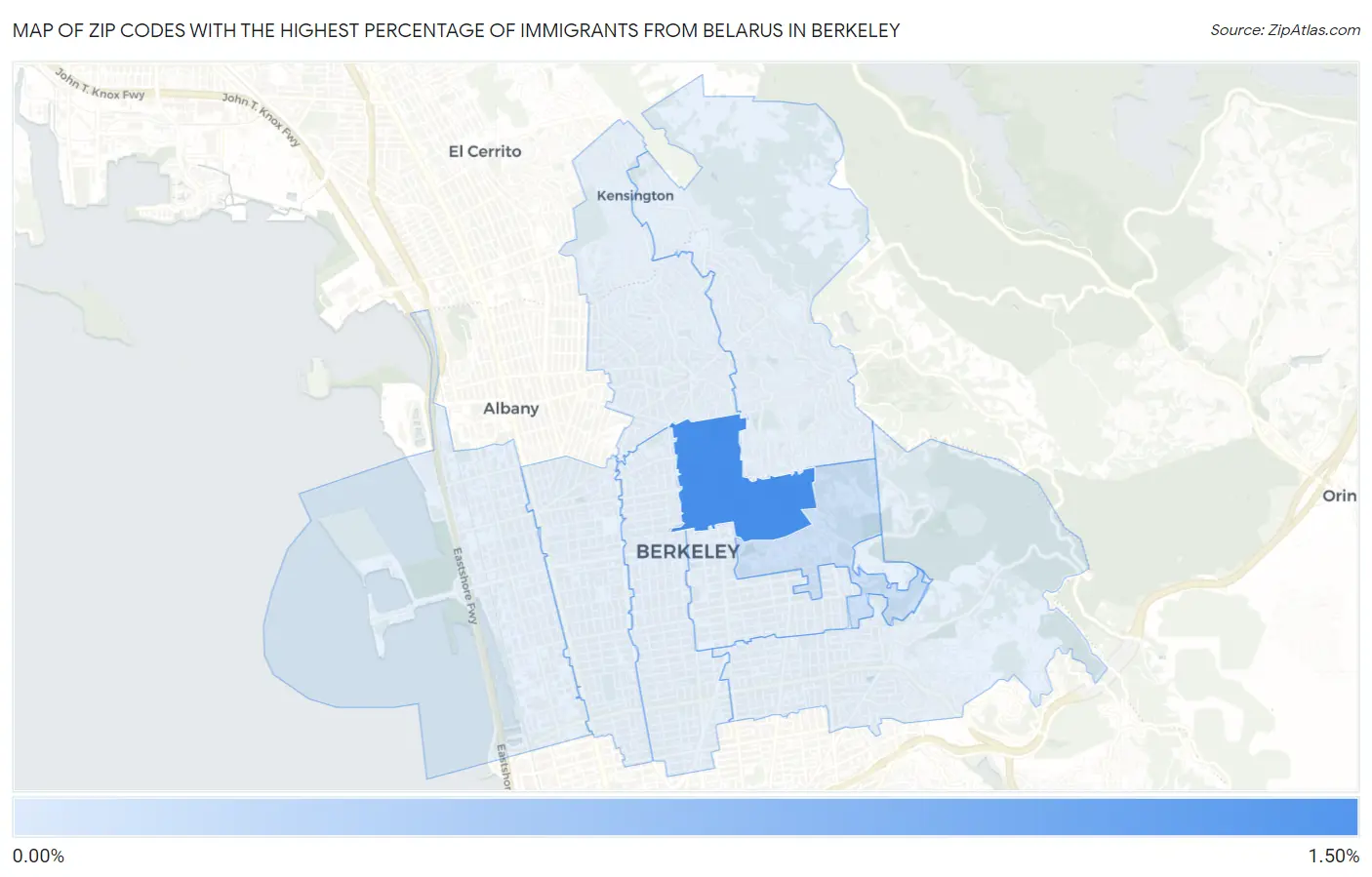 Zip Codes with the Highest Percentage of Immigrants from Belarus in Berkeley Map