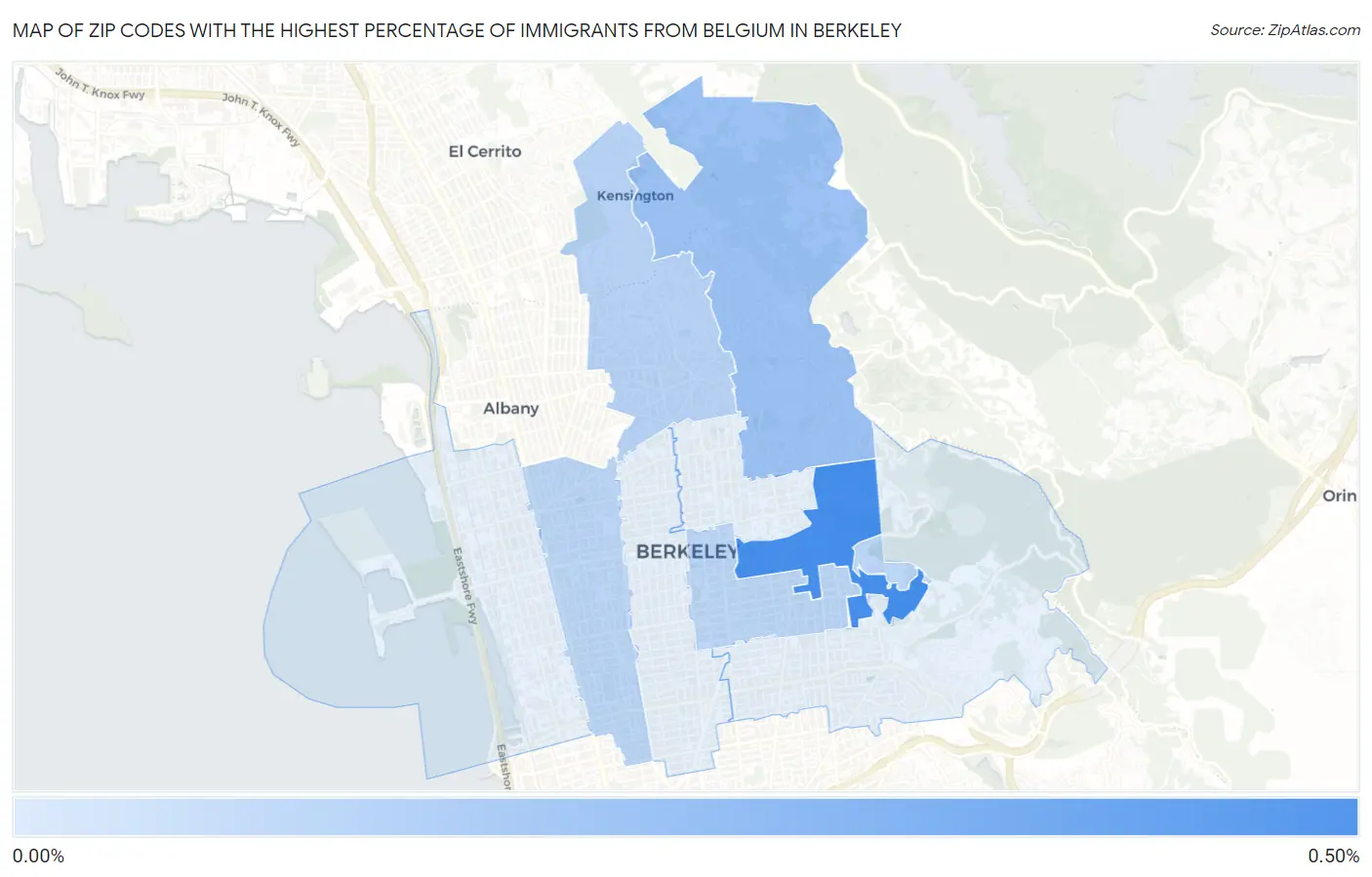 Zip Codes with the Highest Percentage of Immigrants from Belgium in Berkeley Map