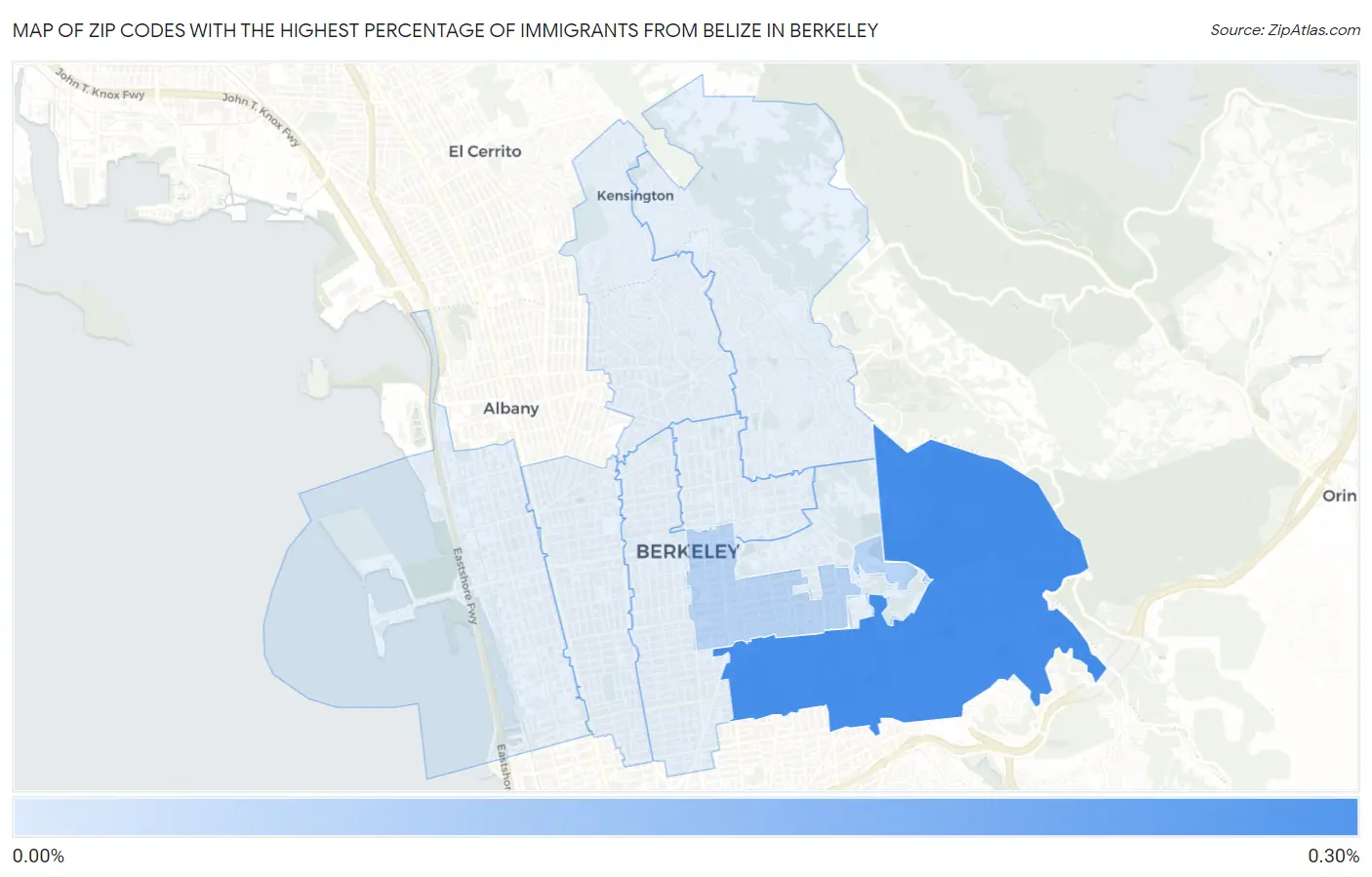 Zip Codes with the Highest Percentage of Immigrants from Belize in Berkeley Map