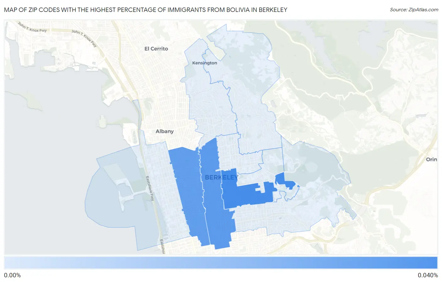 Zip Codes with the Highest Percentage of Immigrants from Bolivia in Berkeley Map