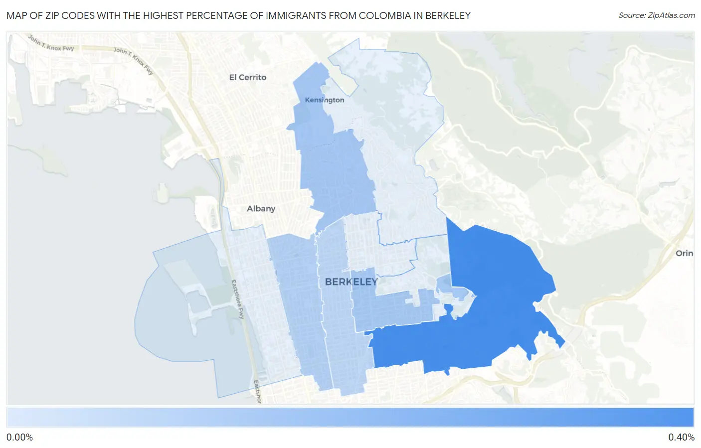 Zip Codes with the Highest Percentage of Immigrants from Colombia in Berkeley Map