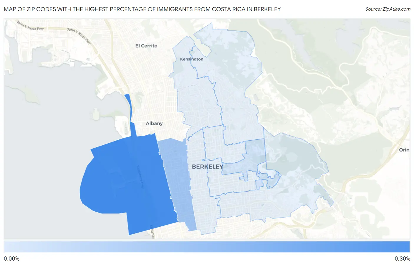 Zip Codes with the Highest Percentage of Immigrants from Costa Rica in Berkeley Map