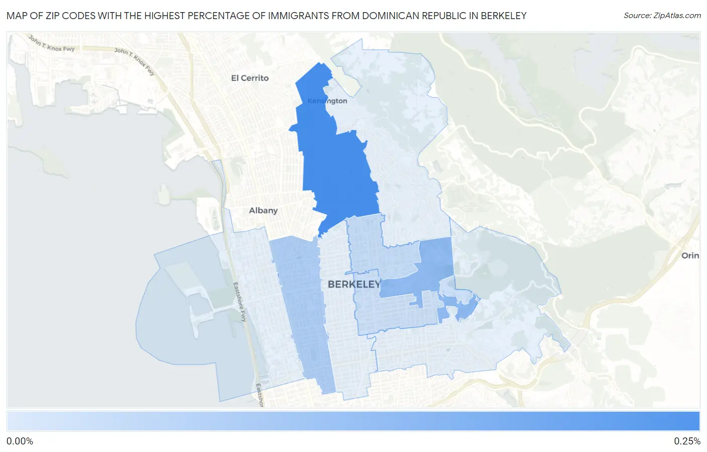 Zip Codes with the Highest Percentage of Immigrants from Dominican Republic in Berkeley Map