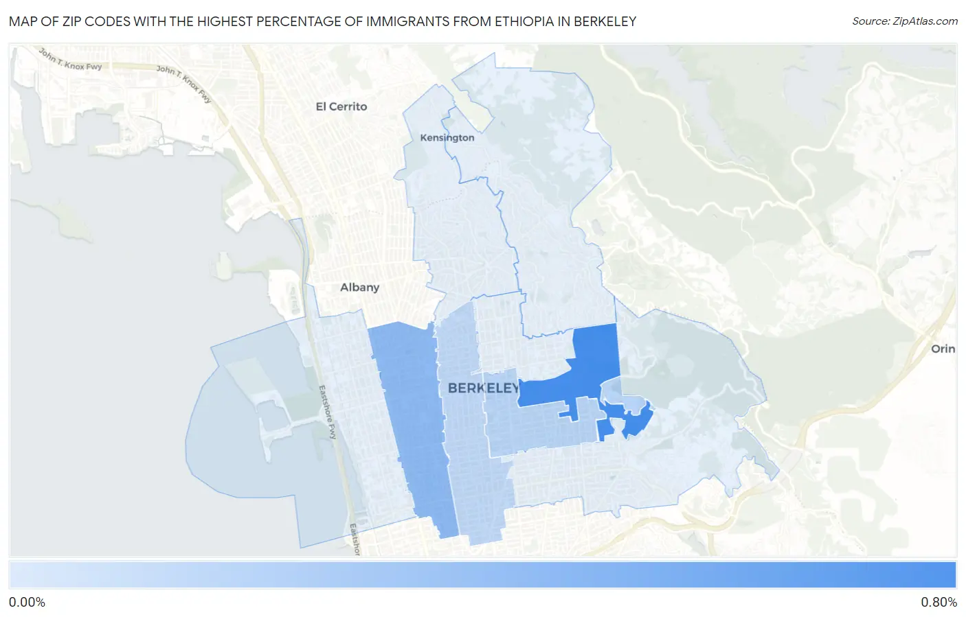 Zip Codes with the Highest Percentage of Immigrants from Ethiopia in Berkeley Map
