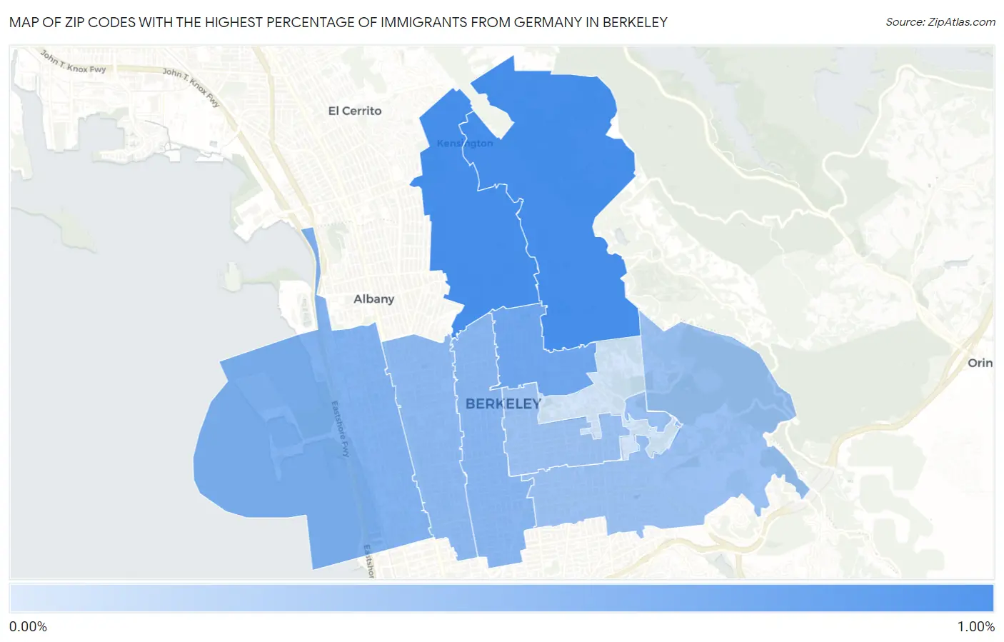Zip Codes with the Highest Percentage of Immigrants from Germany in Berkeley Map