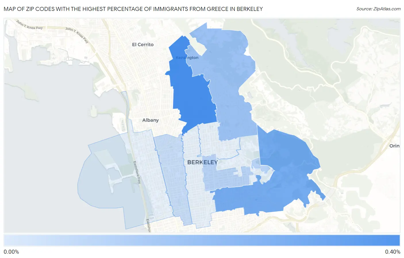 Zip Codes with the Highest Percentage of Immigrants from Greece in Berkeley Map