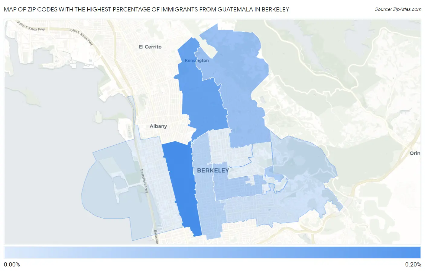 Zip Codes with the Highest Percentage of Immigrants from Guatemala in Berkeley Map
