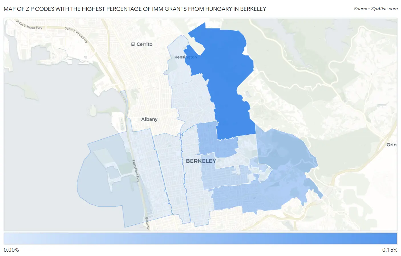 Zip Codes with the Highest Percentage of Immigrants from Hungary in Berkeley Map