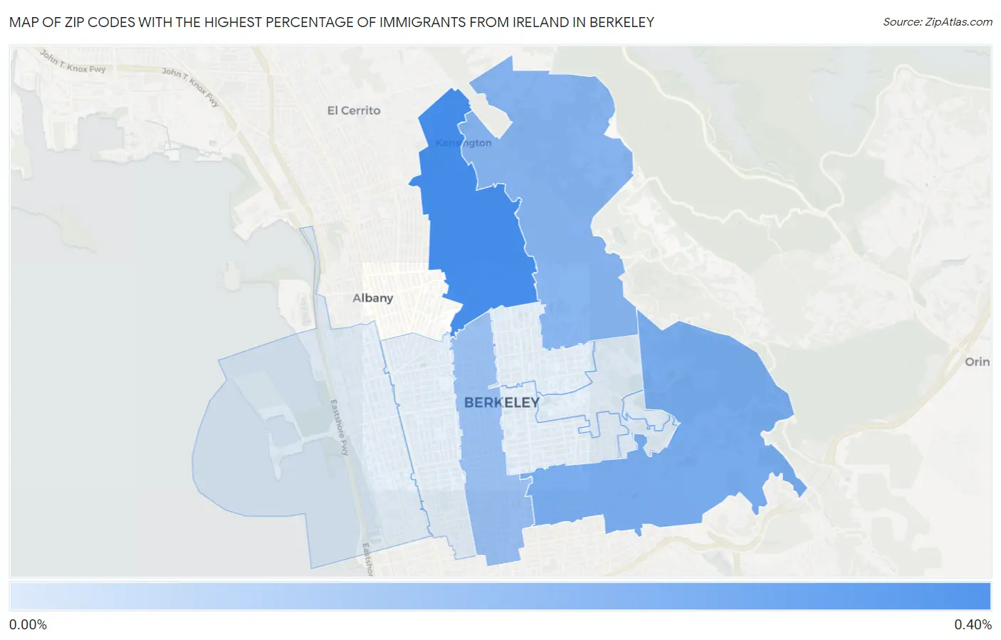 Zip Codes with the Highest Percentage of Immigrants from Ireland in Berkeley Map