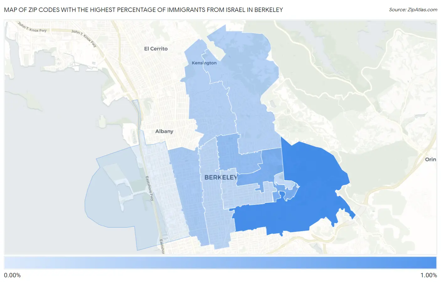 Zip Codes with the Highest Percentage of Immigrants from Israel in Berkeley Map
