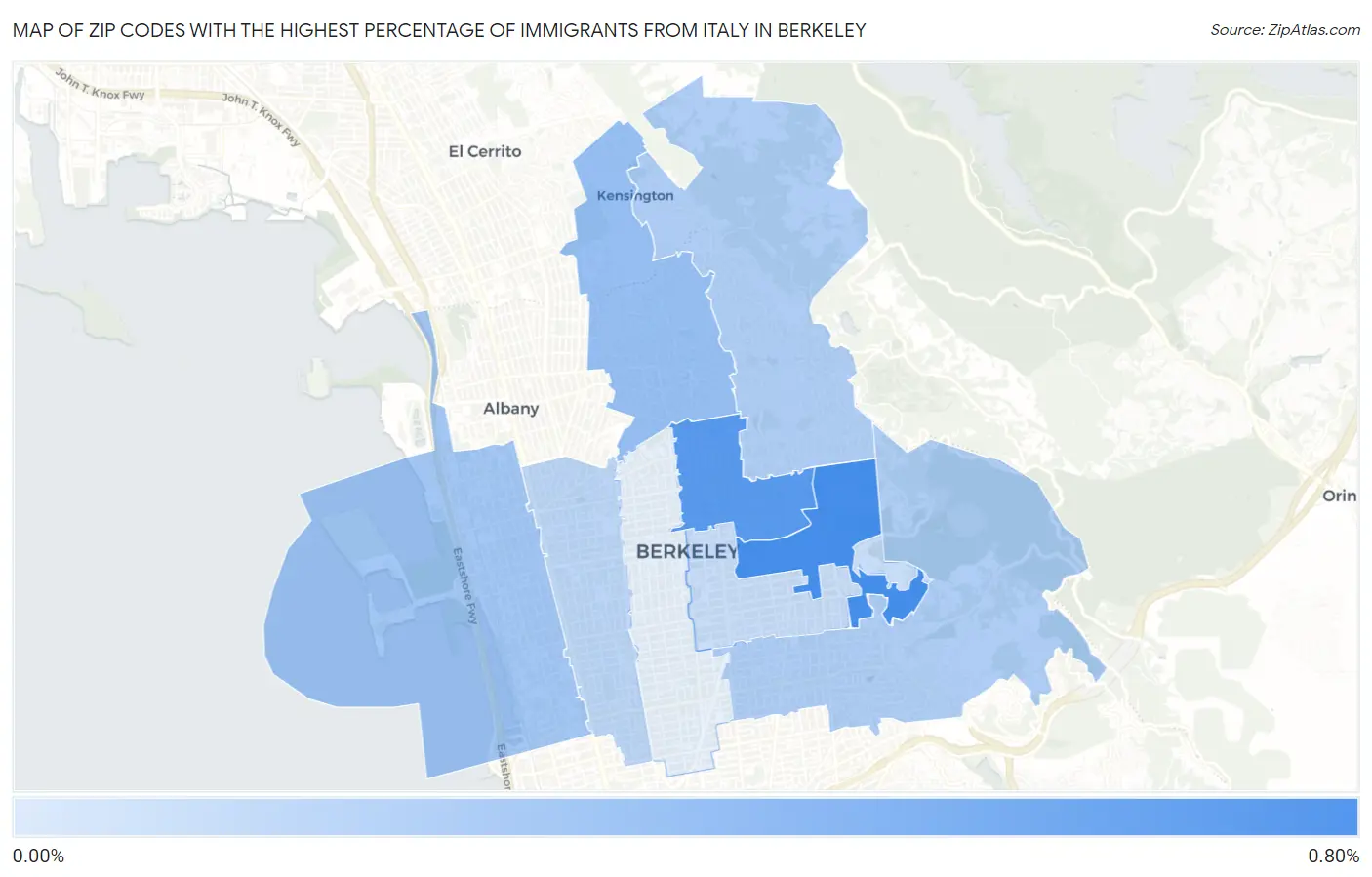 Zip Codes with the Highest Percentage of Immigrants from Italy in Berkeley Map