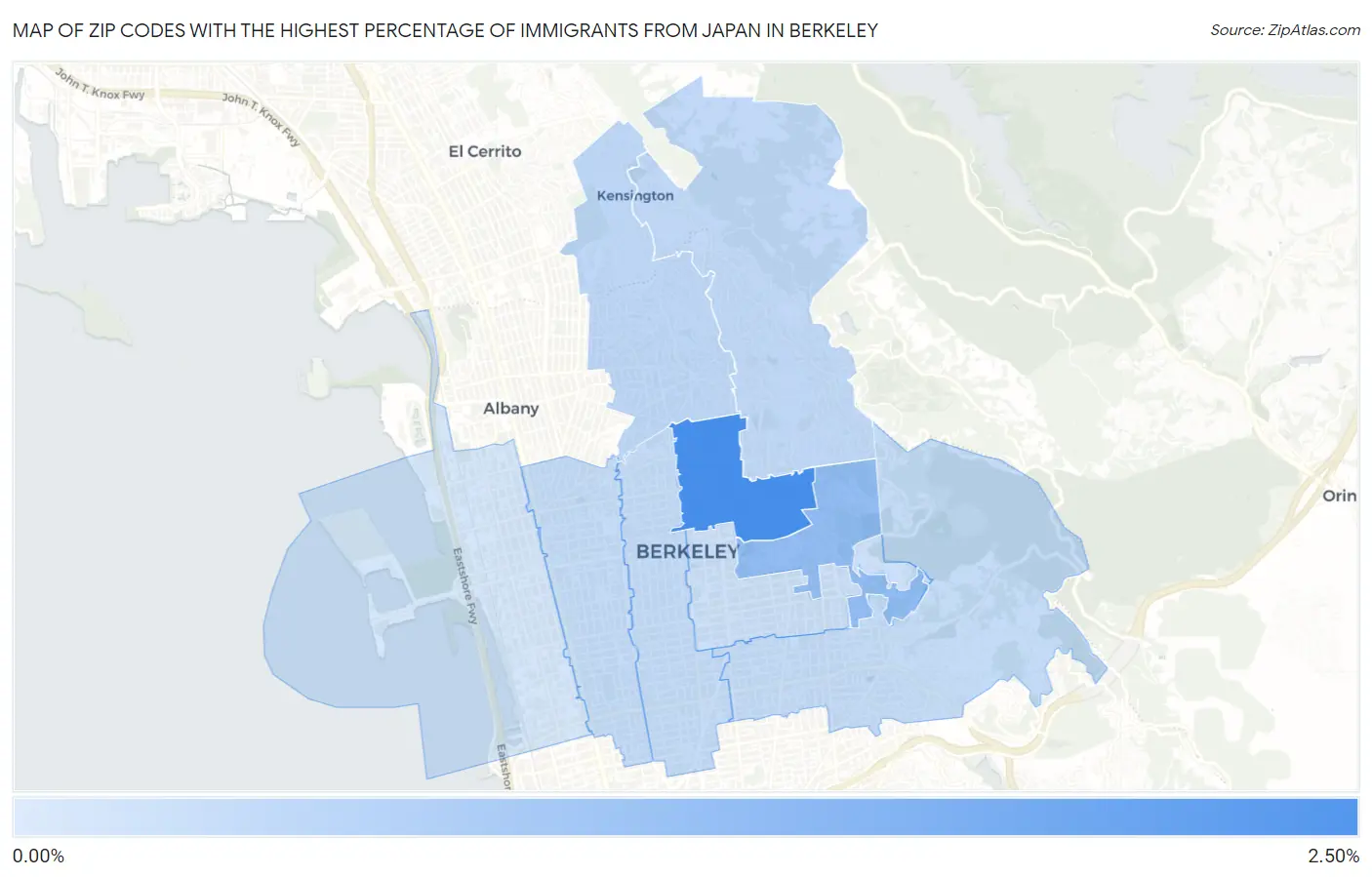 Zip Codes with the Highest Percentage of Immigrants from Japan in Berkeley Map