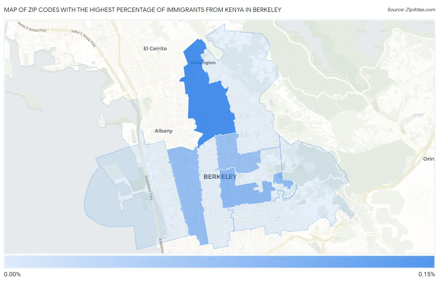 Zip Codes with the Highest Percentage of Immigrants from Kenya in Berkeley Map